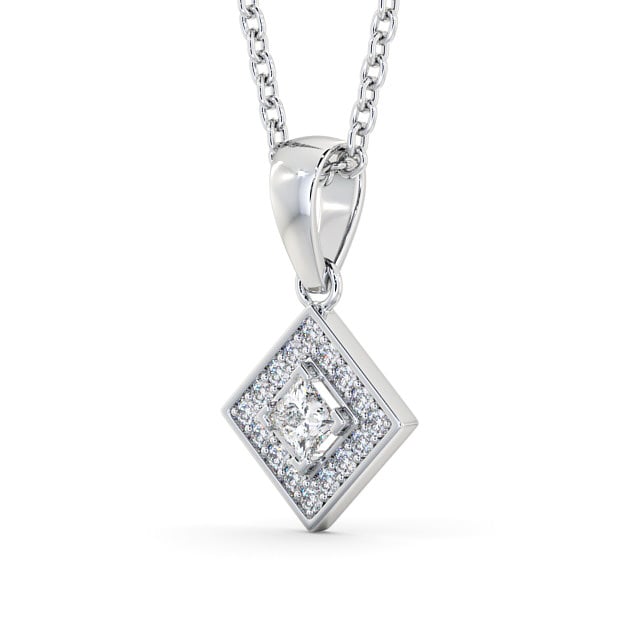 Halo Round Diamond Pendant 18K White Gold - Angelique