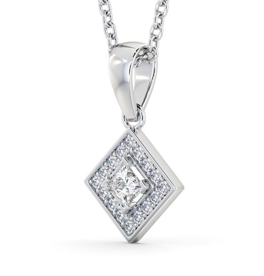 Halo Round Diamond Rotated Square Pendant 18K White Gold PNT121_WG_THUMB1