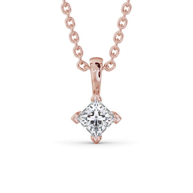 Princess Solitaire Four Claw Stud Diamond Pendant 9K Rose Gold - Eutoria PNT122_RG_UP