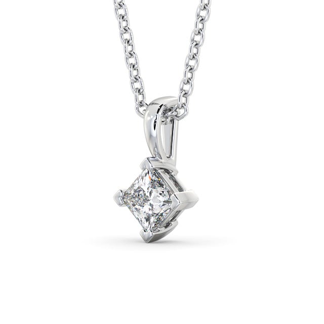 Princess Solitaire Four Claw Stud Diamond Pendant 9K White Gold - Eutoria PNT122_WG_SIDE