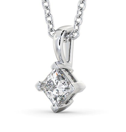  Princess Solitaire Four Claw Stud Diamond Pendant 18K White Gold - Eutoria PNT122_WG_THUMB1 