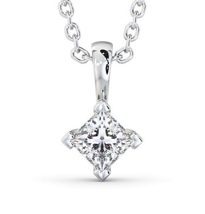  Princess Solitaire Four Claw Stud Diamond Pendant 9K White Gold - Eutoria PNT122_WG_THUMB2 