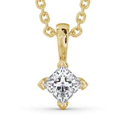 Princess Solitaire Four Claw Stud Diamond Rotated Design Pendant 18K Yellow Gold PNT122_YG_THUMB2 