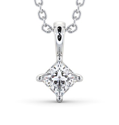  Princess Solitaire Four Claw Stud Diamond Pendant 18K White Gold - Ardee PNT123_WG_THUMB2 