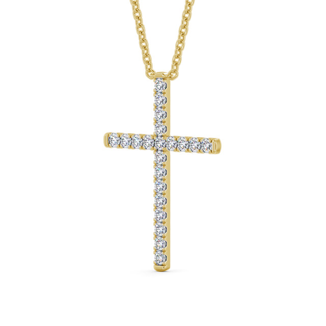 Cross Round Diamond Pendant 18K Yellow Gold - Trinity | Angelic Diamonds