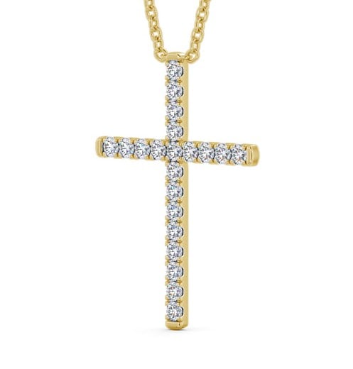 Cross Round Diamond Cluster Pendant 18K Yellow Gold PNT124_YG_THUMB1 