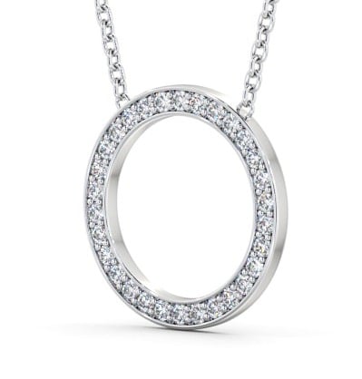 Circle Round Diamond Pendant 9K White Gold - Marinela PNT127_WG_THUMB1