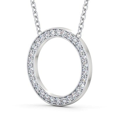 Circle Round Diamond Pave Channel Pendant 9K White Gold PNT127_WG_THUMB1 