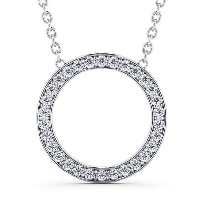  Circle Round Diamond Pendant 9K White Gold - Marinela PNT127_WG_THUMB2 