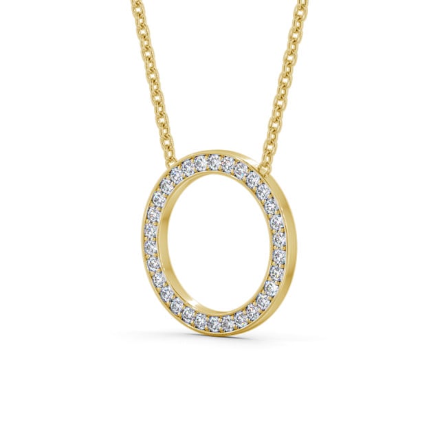 Circle Round Diamond Pendant 18K Yellow Gold - Marinela PNT127_YG_SIDE