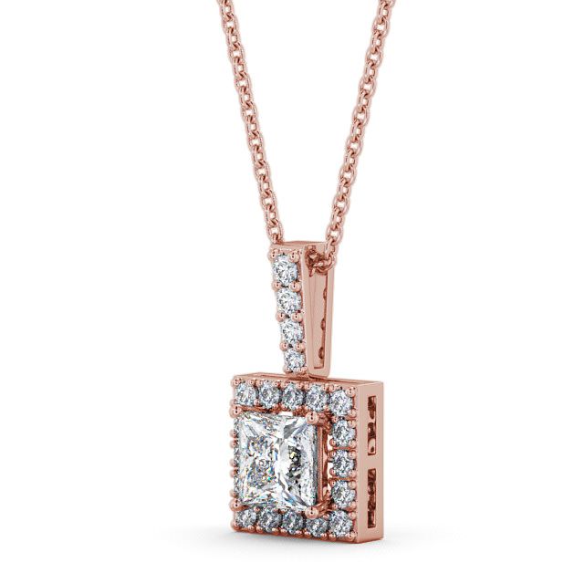 Halo Princess Diamond Pendant 9K Rose Gold - Velinea PNT12_RG_SIDE