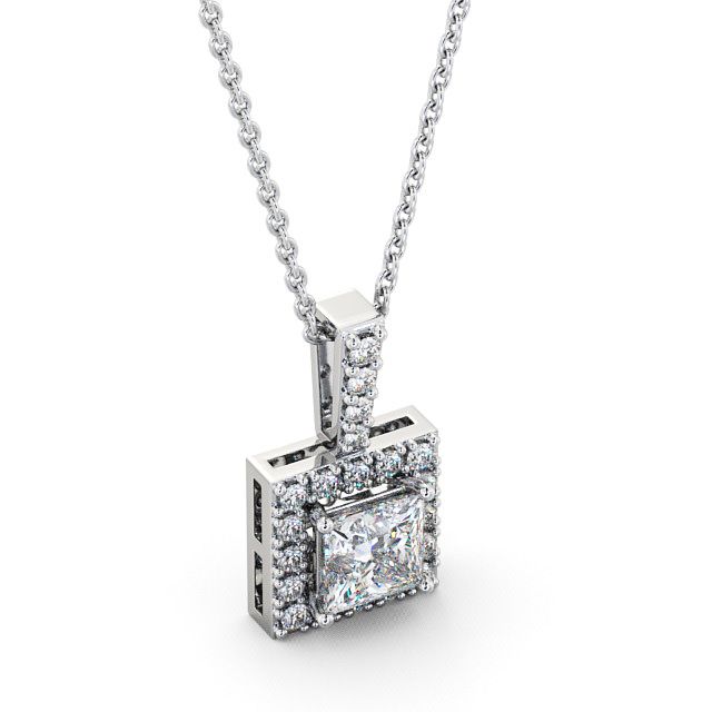 Halo Princess Diamond Pendant 18K White Gold - Velinea PNT12_WG_FLAT