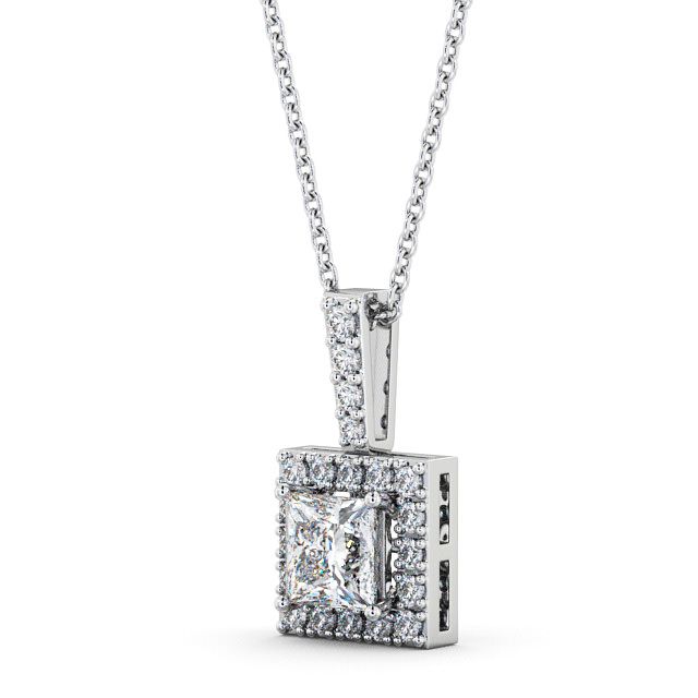 Halo Princess Diamond Pendant 9K White Gold - Velinea PNT12_WG_SIDE