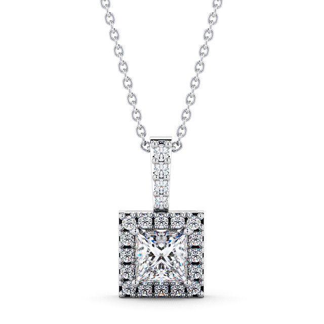 Halo Princess Diamond Pendant 18K White Gold - Velinea PNT12_WG_UP