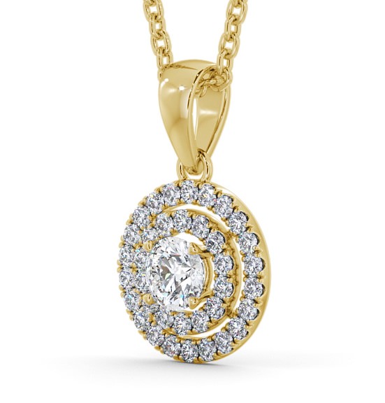 Double Halo Round Diamond Pendant 18K Yellow Gold PNT133_YG_THUMB1