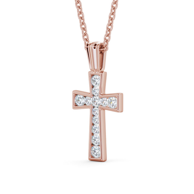 Cross Round Diamond 0.35ct Pendant 18K Rose Gold - Cathedral PNT137_RG_SIDE