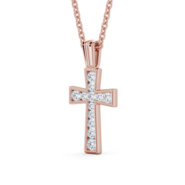 Cross Round Diamond 0.35ct Pendant 9K Rose Gold - Cathedral PNT137_RG_SIDE