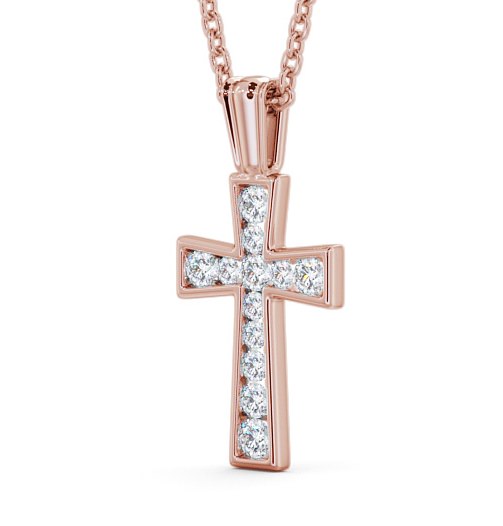 Cross Round Diamond Channel Set Pendant 9K Rose Gold PNT137_RG_THUMB1 