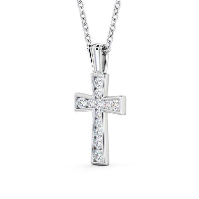 Cross Round Diamond 0.35ct Pendant 9K White Gold - Cathedral PNT137_WG_SIDE