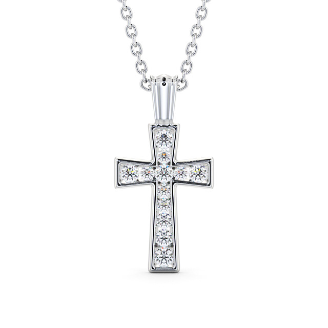 Cross Round Diamond 0.35ct Pendant 9K White Gold - Cathedral PNT137_WG_UP