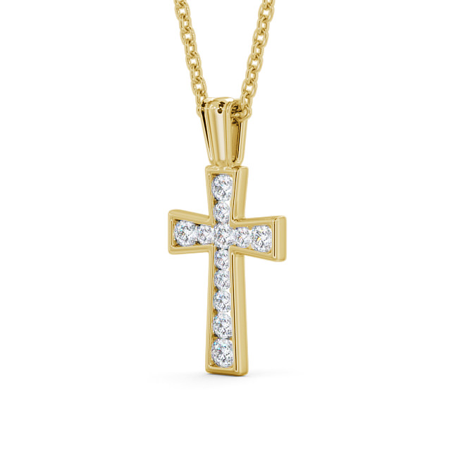 Cross Round Diamond 0.35ct Pendant 9K Yellow Gold - Cathedral PNT137_YG_SIDE
