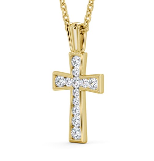 Cross Round Diamond Channel Set Pendant 18K Yellow Gold PNT137_YG_THUMB1 