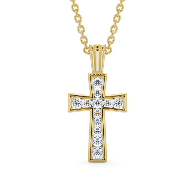 Cross Round Diamond 0.35ct Pendant 9K Yellow Gold - Cathedral PNT137_YG_UP