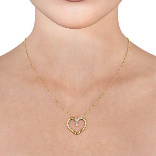 Heart Style Round Diamond 0.15ct Pendant 9K Yellow Gold - Cuilen PNT138_YG_NECK