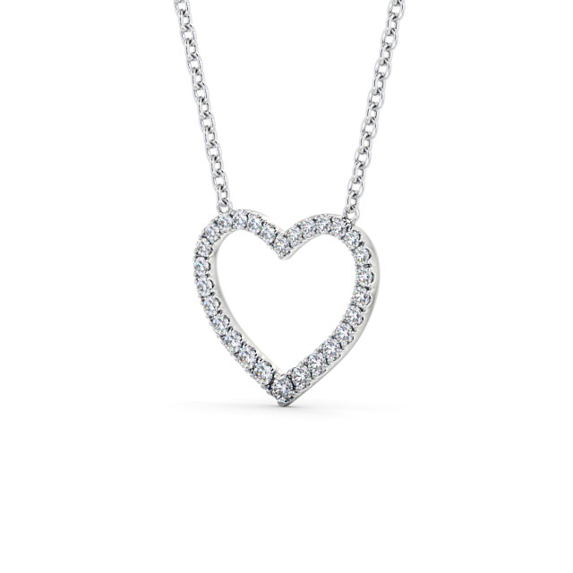 Heart Style Round Diamond 0.25ct Pendant 18K White Gold - Pevense PNT139_WG_SIDE