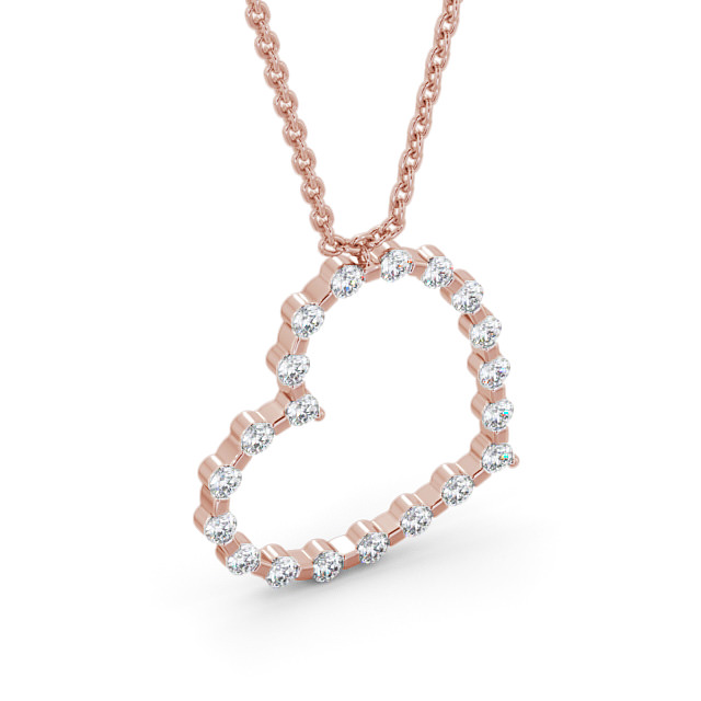 Heart Style Round Diamond Pendant 18K Rose Gold - Mulise PNT140_RG_FLAT