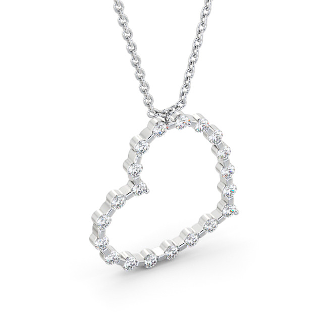 Heart Style Round Diamond Pendant 18K White Gold - Mulise PNT140_WG_FLAT