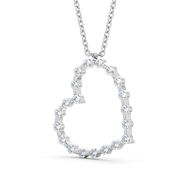Heart Style Round Diamond Pendant 18K White Gold - Mulise PNT140_WG_SIDE