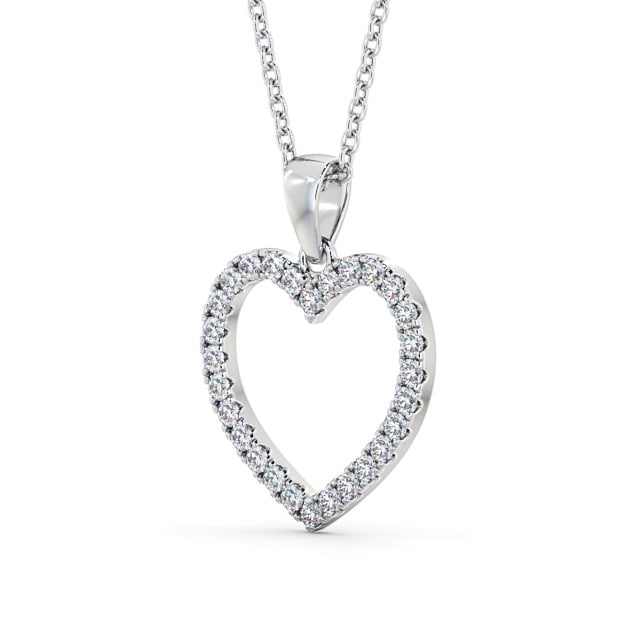 Heart Style Round Diamond Pendant 18K White Gold - Elesore PNT143_WG_SIDE