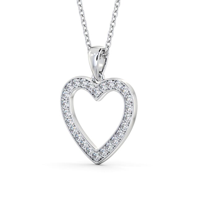 Heart Style Round Diamond Pendant 9K White Gold - Chelma PNT147_WG_SIDE