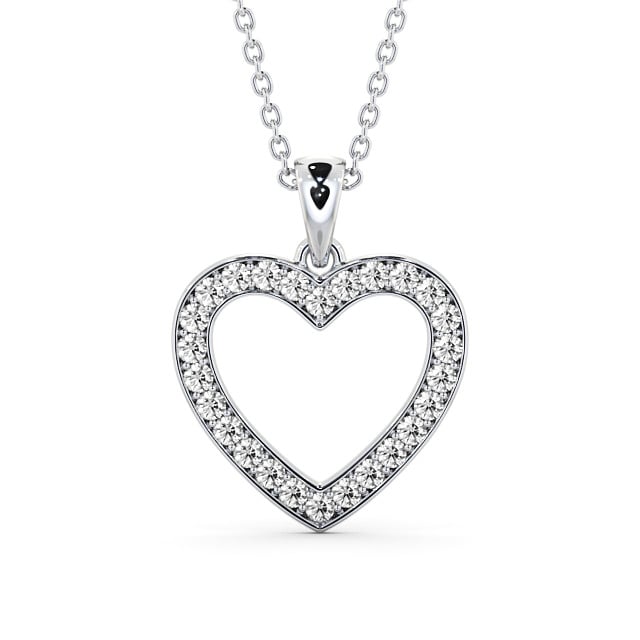 Heart Style Round Diamond Pendant 18K White Gold - Chelma PNT147_WG_UP