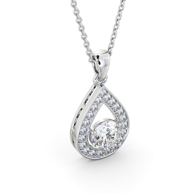 Drop Style Round Diamond Pendant 9K White Gold - Aranka PNT148_WG_FLAT
