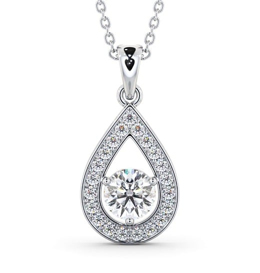 Drop Style Round Diamond Pear Design Pendant 9K White Gold PNT148_WG_THUMB2 