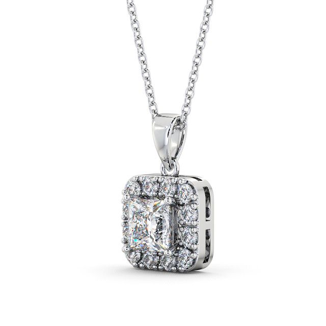 Halo Princess Diamond Pendant 18K White Gold - Atley PNT14_WG_SIDE