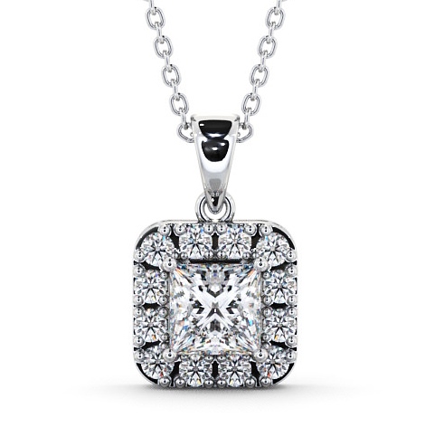  Halo Princess Diamond Pendant 18K White Gold - Atley PNT14_WG_THUMB2 