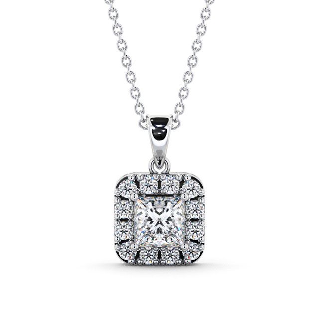 Halo Princess Diamond Pendant 18K White Gold - Atley PNT14_WG_UP