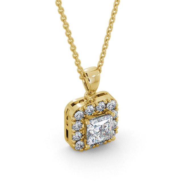 Halo Princess Diamond Pendant 18K Yellow Gold - Atley PNT14_YG_FLAT