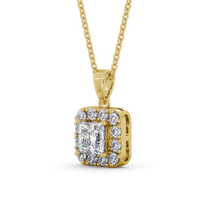 Halo Princess Diamond Pendant 18K Yellow Gold - Atley PNT14_YG_SIDE