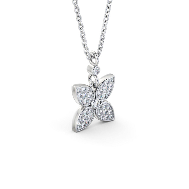 Floral Design Diamond Pendant 9K White Gold - Tierney PNT151_WG_FLAT