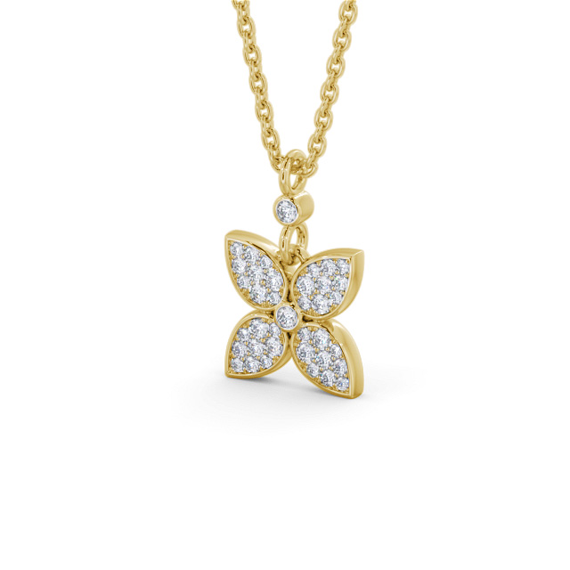 Floral Design Diamond Pendant 18K Yellow Gold - Tierney PNT151_YG_SIDE
