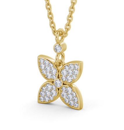 Floral Design Diamond Cluster Pendant 9K Yellow Gold PNT151_YG_THUMB1 