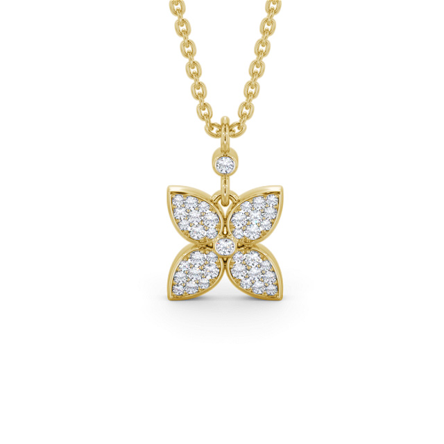 Floral Design Diamond Pendant 18K Yellow Gold - Tierney PNT151_YG_UP