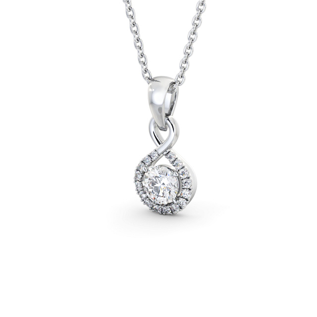 Halo Round Diamond Pendant 9K White Gold - Velinda PNT153_WG_SIDE