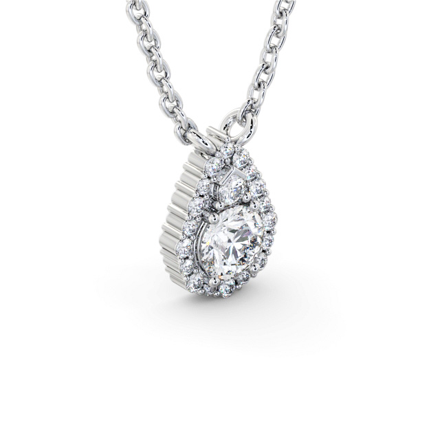 Halo Round Diamond Pendant 18K White Gold - Denton PNT154_WG_FLAT