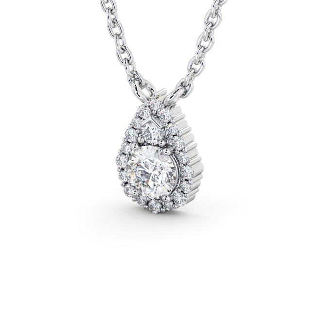 Halo Round Diamond Pendant 18K White Gold - Denton PNT154_WG_SIDE