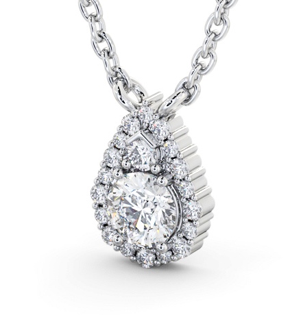 Halo Round Diamond Unique Pendant 18K White Gold PNT154_WG_THUMB1